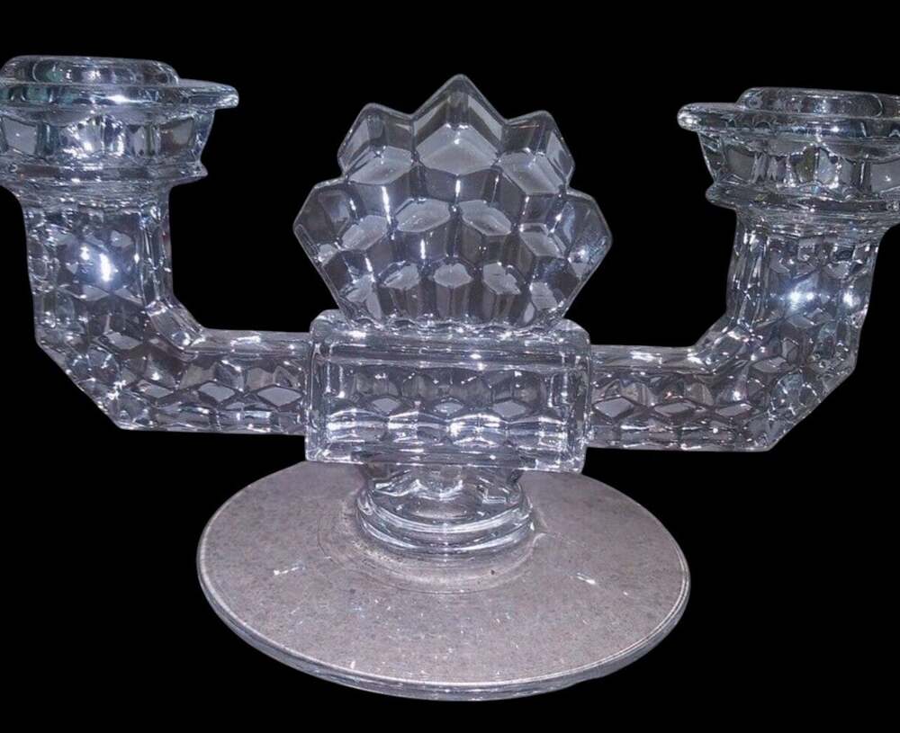 Vintage Fostoria American Clear Glass Double Candlestick Holder #2056